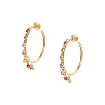 Brinco argola Pedras Naturais em Ouro 18k